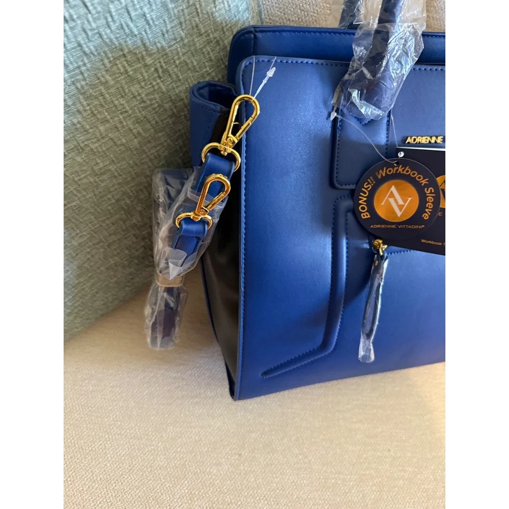 Adrienne Vittadini Tote Blue Black Gold Hardware New Business Travel Bag